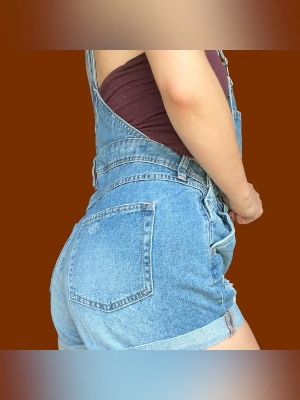 Divided Light Blue Distressed Denim Short Overalls